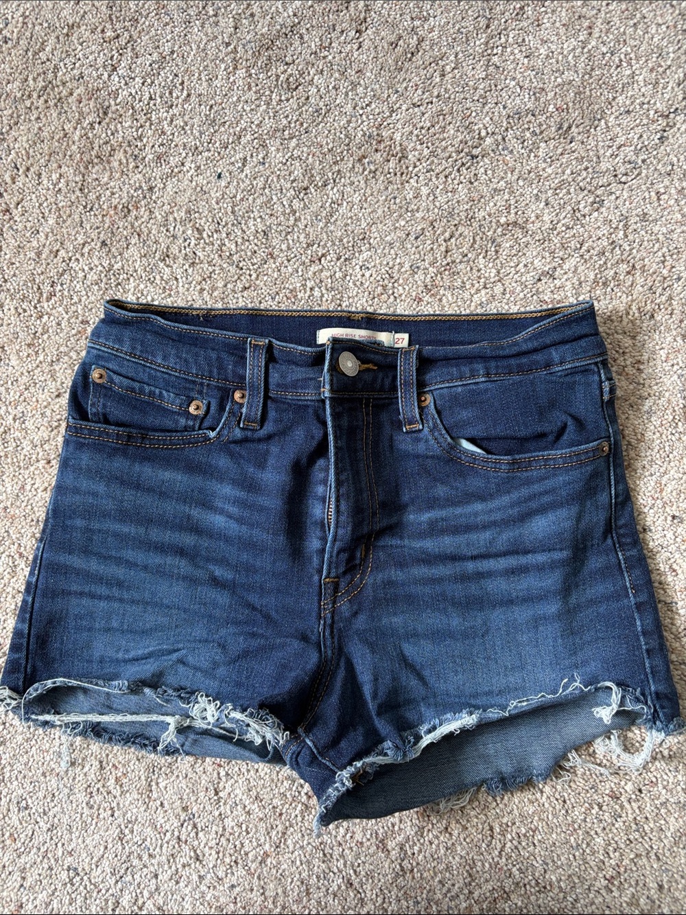 Frayed Hem Dark Blue Denim Shorts